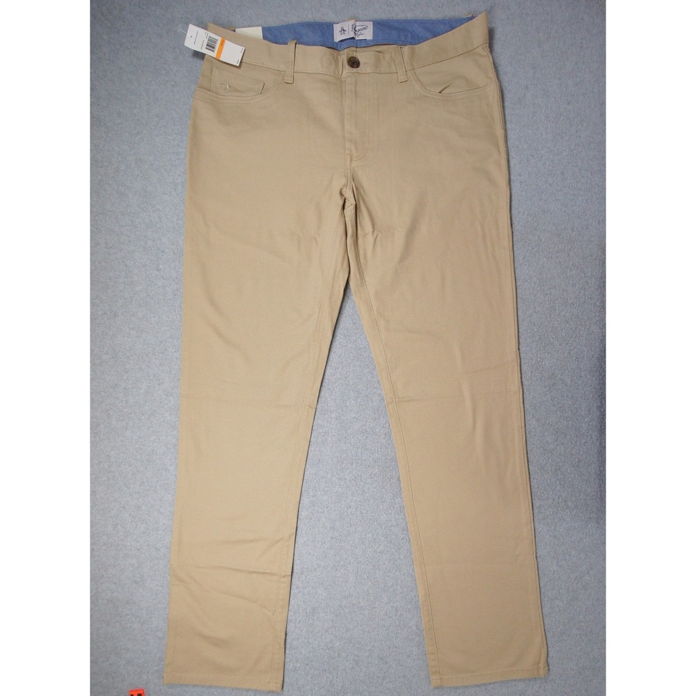 Original Penguin Pants Mens 33x32 Tan Khaki Chino Slim Fit Stretch